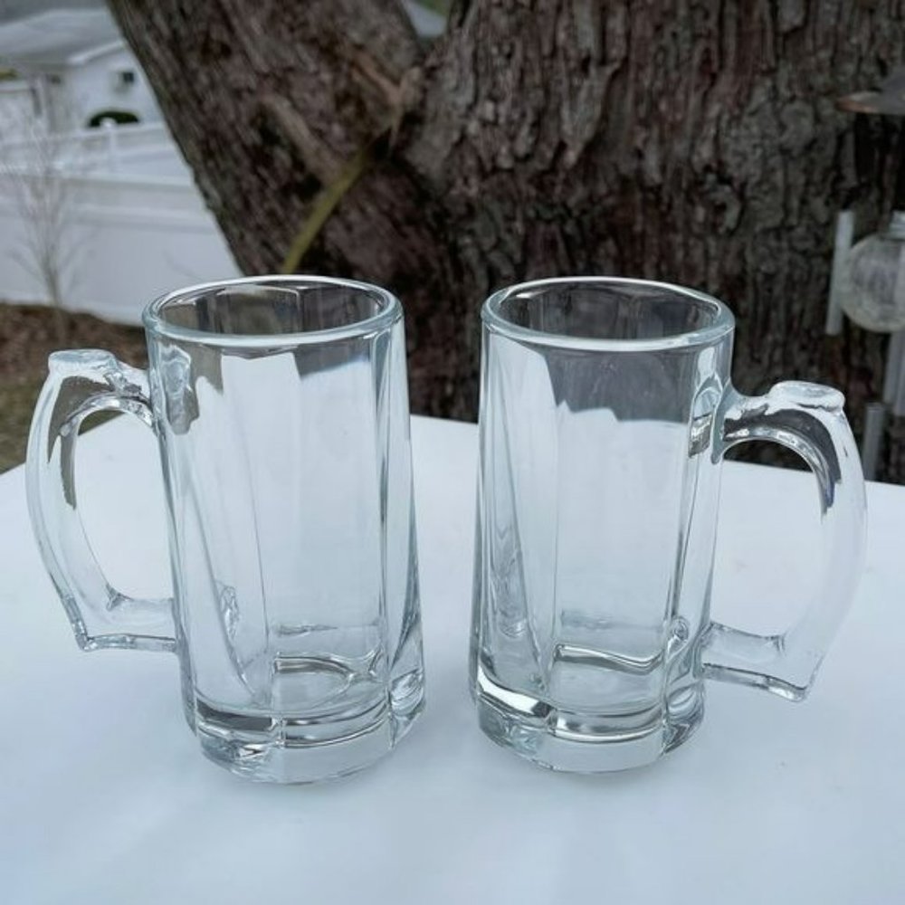 Set of Two Heavy Duty Beer Clear Glass‎ Mug